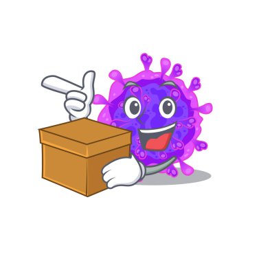 Alfa Coronavirus karikatür tasarım stili bir kutuya sahip