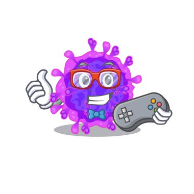 Alpha Coronavirus maskot tasarım tarzında denetleyici ile havalı bir oyuncu
