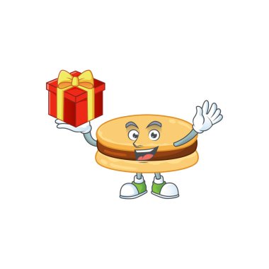 Maskot tasarımı. Kahverengi alfajor çılgın yüzünü gösteriyor.