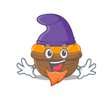 Şirin ve komik turuncu meyve sepeti Elf kılığındaki çizgi film karakteri.