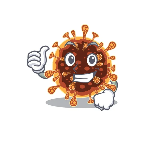 Cool gama coronavirus desenho animado estilo fazendo polegares até gesto —  Vetores de Stock