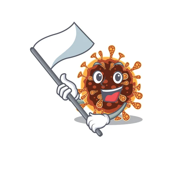 Gamma coronavirus σχέδιο χαρακτήρα κινουμένων σχεδίων κρατώντας όρθια σημαία — Διανυσματικό Αρχείο