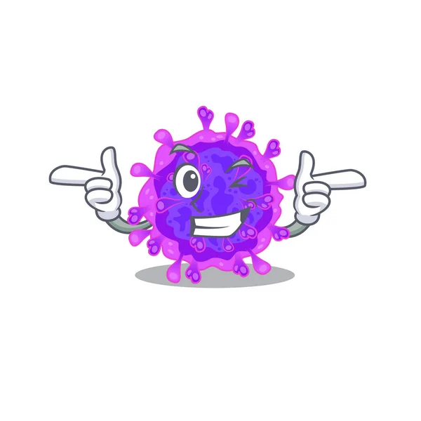 Smiley alfa coronavirus desenho animado estilo mostrando olho piscadela — Vetor de Stock