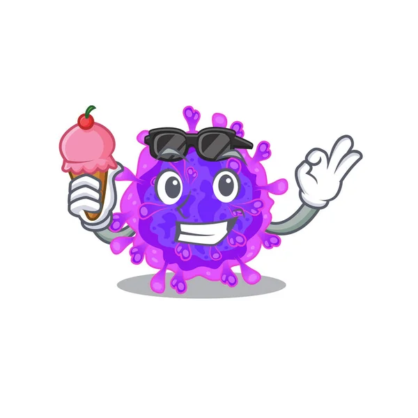 Cartoon character of alpha coronavirus holding an ice cream — Stock Vector