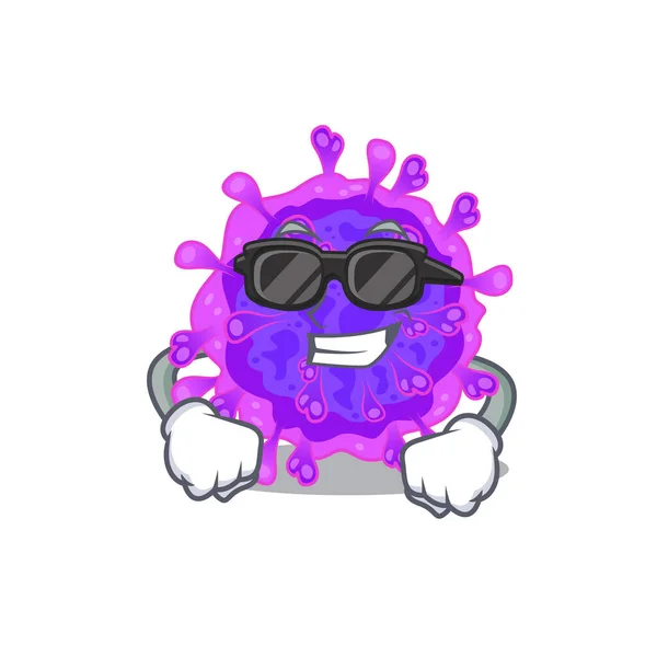 Super cool personaje de la mascota del alfa coronavirus con gafas negras — Archivo Imágenes Vectoriales