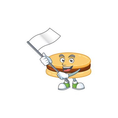 Vatansever kahverengi bir maskot tasarımı ayakta duran bir bayrak taşıyor.