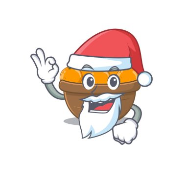 Noel Baba çizgi filminde turuncu meyve sepeti. Karakter tasarımı tamam parmağı gösteriyor.