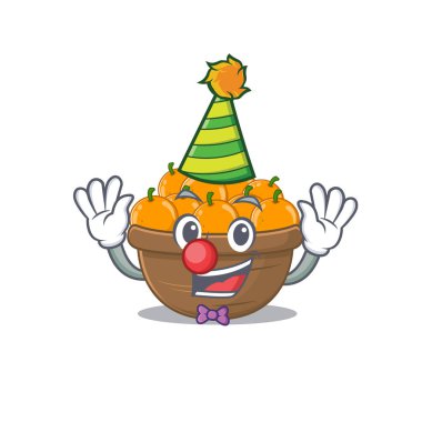 Şirin ve Komik Palyaço portakal sepeti çizgi film karakteri maskot stili