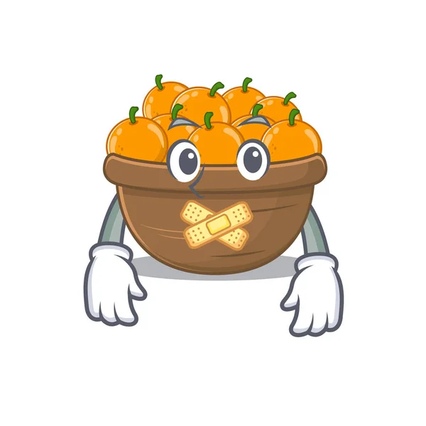 Laranja fruta cesta mascote desenho animado personagem design com gesto silencioso — Vetor de Stock