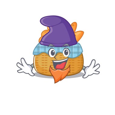 Elf gibi giyinmiş sevimli ve komik ekmek sepeti çizgi film karakteri.