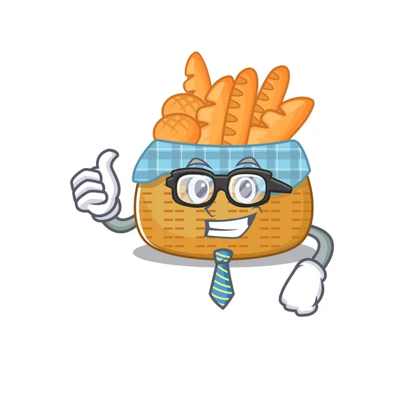 Cesta de pão Empresário personagem de desenho animado com óculos e gravata — Vetor de Stock