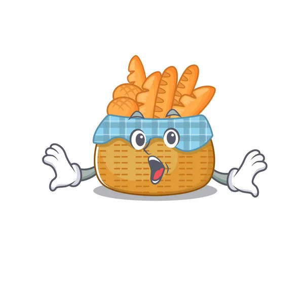 A cartoon character of bread basket making a surprised gesture — Stock Vector
