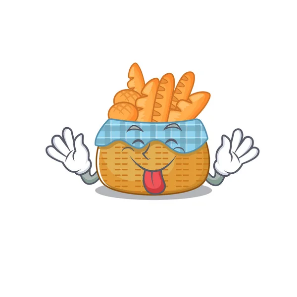 Cara engraçada cesta de pão estilo mascote design com língua para fora — Vetor de Stock