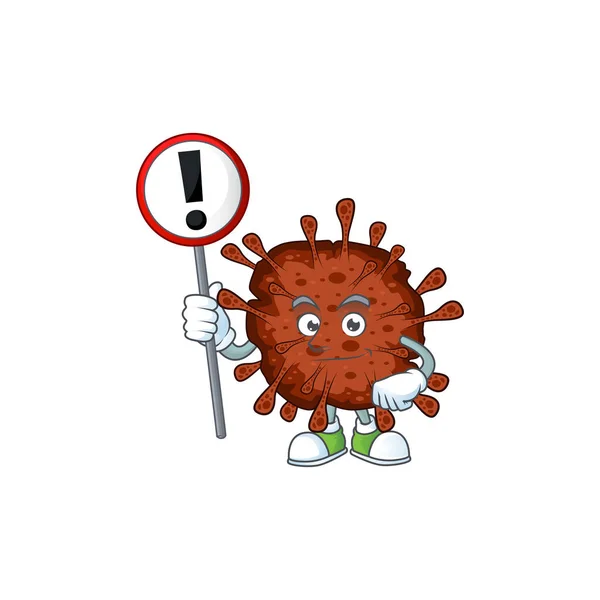 Uśmiechnięta kreskówka projekt zakażenia koronawirusem ze znakiem — Wektor stockowy