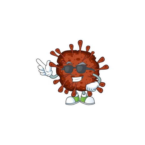 Linda infección coronavirus estilo de diseño de personajes de dibujos animados con gafas negras — Archivo Imágenes Vectoriales