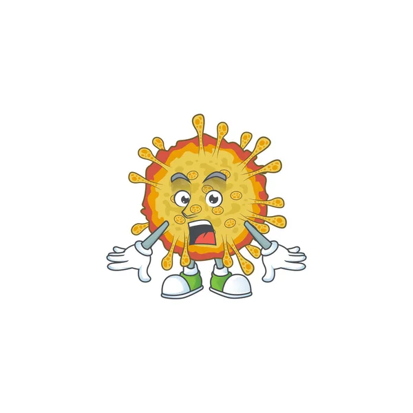 Um projeto mascote de surtos coronavírus fazendo um gesto surpreso — Vetor de Stock