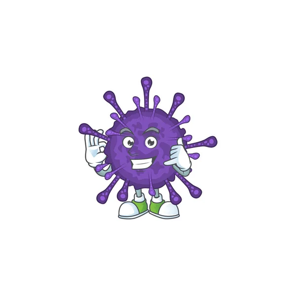 Llámame gracioso gesto coronavirinae mascota diseño de dibujos animados — Vector de stock