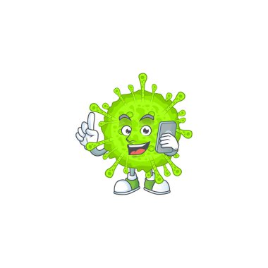 Telefonda konuşan tatlı bir ortocoronavirinae çizgi film tasarım stili.