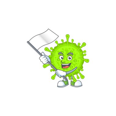 Vatansever bir ortokoronavirinae maskot tasarımı ayakta duran bir bayrak taşıyor.