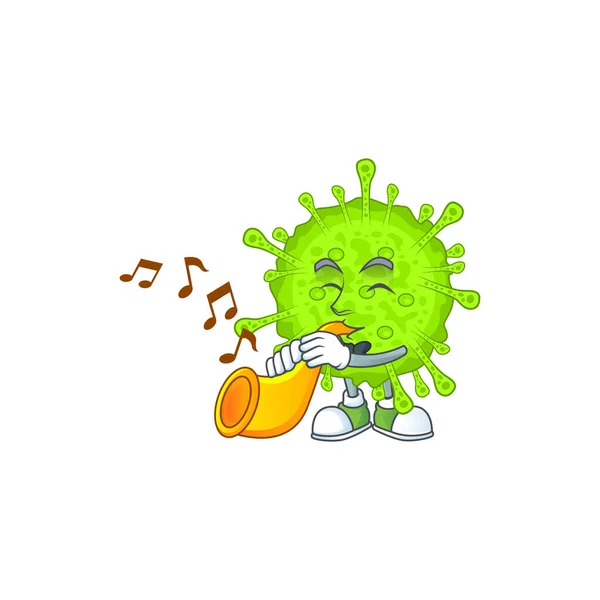 Orthocoronavirinae karikatura postava hrát hudbu s trubkou — Stockový vektor