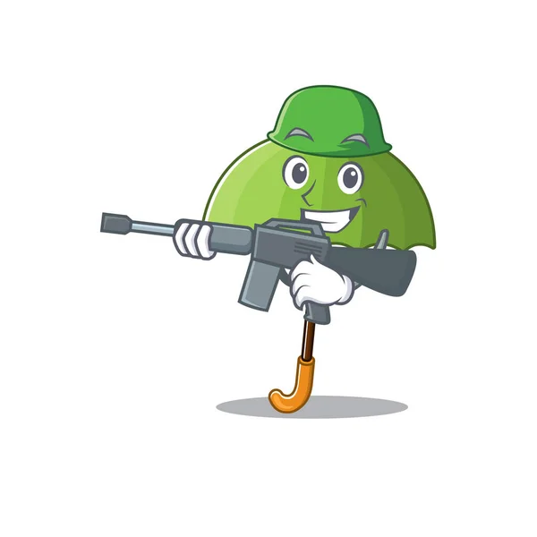 Una imagen de paraguas verde como un ejército con ametralladora — Vector de stock