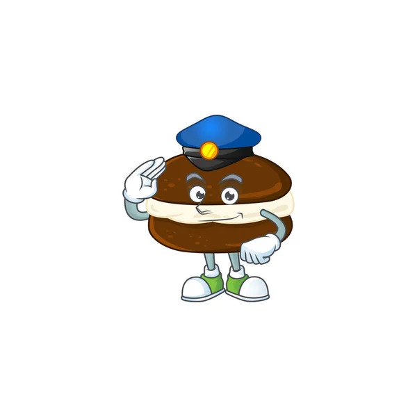 Una caricatura de pasteles de whoopie vestidos como un oficial de policía — Archivo Imágenes Vectoriales
