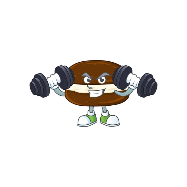 Conception de mascotte de sourire Exercice de remise en forme whoopie tartes soulever des cloches — Image vectorielle