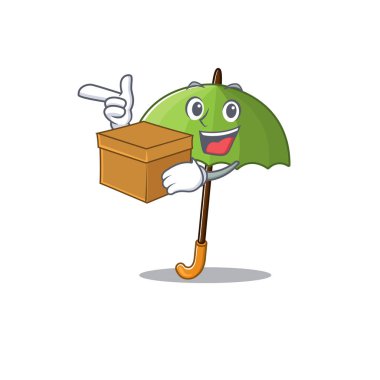 Yeşil şemsiye çizgi film tasarım stili bir kutuya sahip