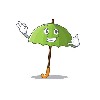 Yeşil şemsiye maskot çizgi film tasarımı Bana jest deyin