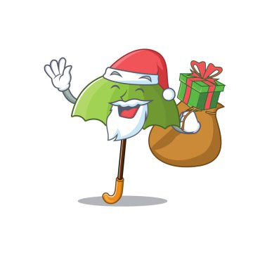 Noel Baba yeşil şemsiye Hediye kutulu çizgi film karakteri tasarımı