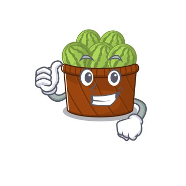 Havalı karpuz meyve sepeti çizgi film tasarım stili Başparmak kaldırma hareketi yapıyor