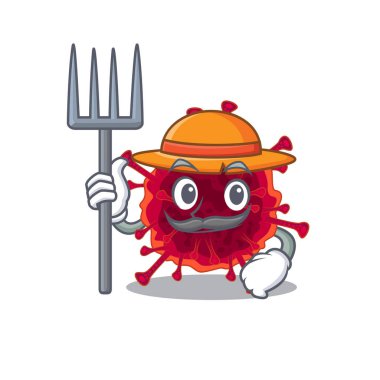 Çiftçi çizgi filminde şapkası ve yabası olan Pedacovirüs.