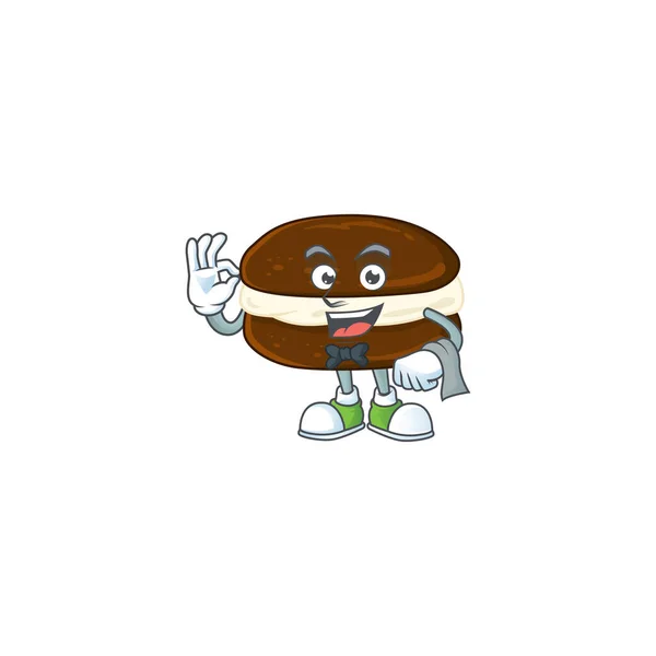 Um personagem de garçom whoopie tortas trabalhando no restaurante — Vetor de Stock