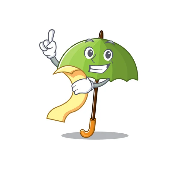Personaje de dibujos animados de paraguas verde menú de celebración listo para servir — Archivo Imágenes Vectoriales