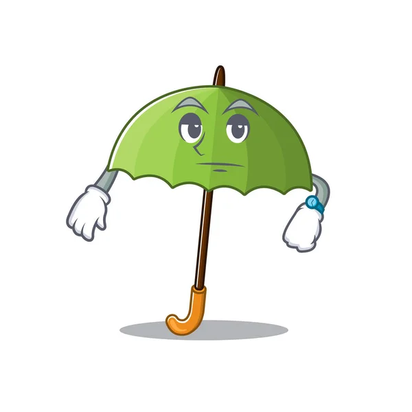 Parapluie vert sur le style de conception de mascotte de geste d'attente — Image vectorielle