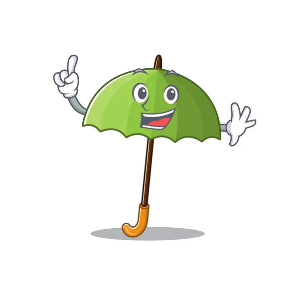 마스코트 만화 캐릭터 스타일의 손가락 끝 녹색 우산 — 스톡 벡터