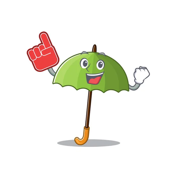 Зелена парасолька талісман мультфільм стиль з піни пальцем — стоковий вектор