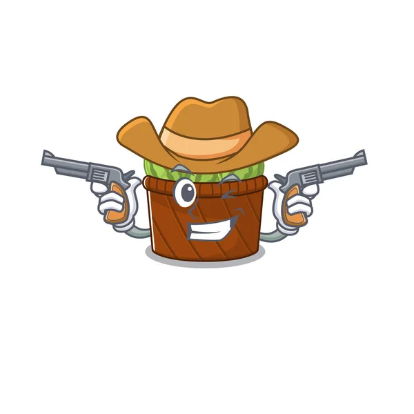 Lustige Wassermelone Obstkorb als Cowboy-Cartoon-Figur mit Waffen — Stockvektor