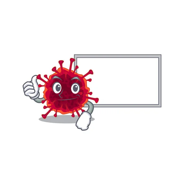 Cute pedakowirusa postać z kreskówki Kciuki do góry przynieść białą tablicę — Wektor stockowy