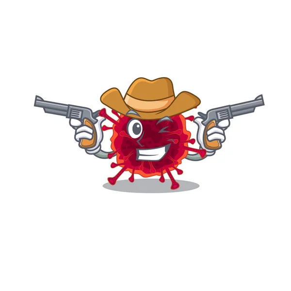 Funny pedacovirus as a cowboy cartoon character holding guns — Stockový vektor