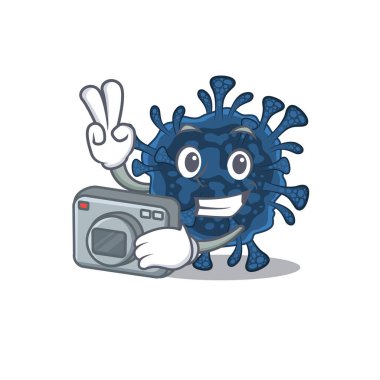Kameralı profesyonel bir fotoğrafçı olarak Decacovirus maskot tasarımı
