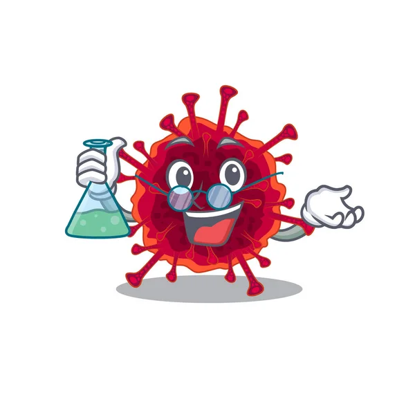 Profesor inteligente de diseño de mascotas de pedacovirus sosteniendo un tubo de vidrio — Vector de stock