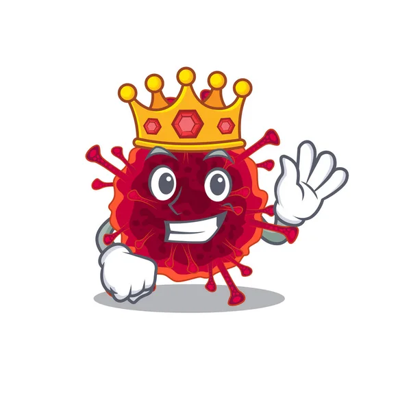 Il re reale del disegno del personaggio dei cartoni animati pedacovirus con corona — Vettoriale Stock