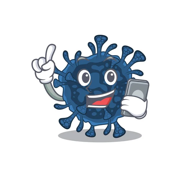 Design de mascote de decacovirus falando por telefone — Vetor de Stock