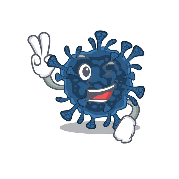 Fröhliches Decacovirus-Maskottchen-Design mit zwei Fingern — Stockvektor