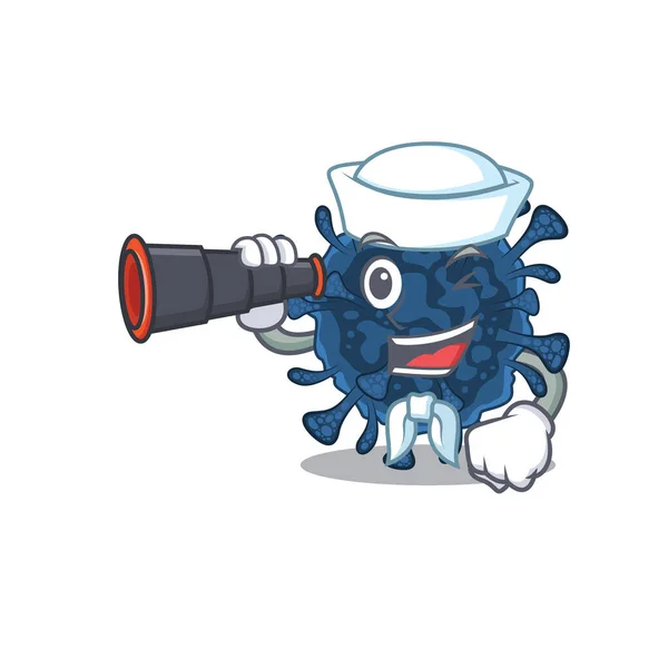 Декаковирус в дизайне персонажей мультфильма Сайлор с биноклем — стоковый вектор
