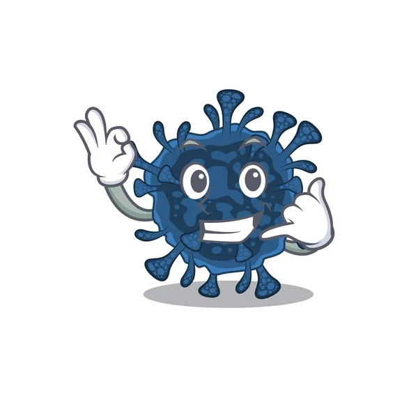 Mascotte de Decacovirus dessin animé montrant Appelez-moi geste — Image vectorielle