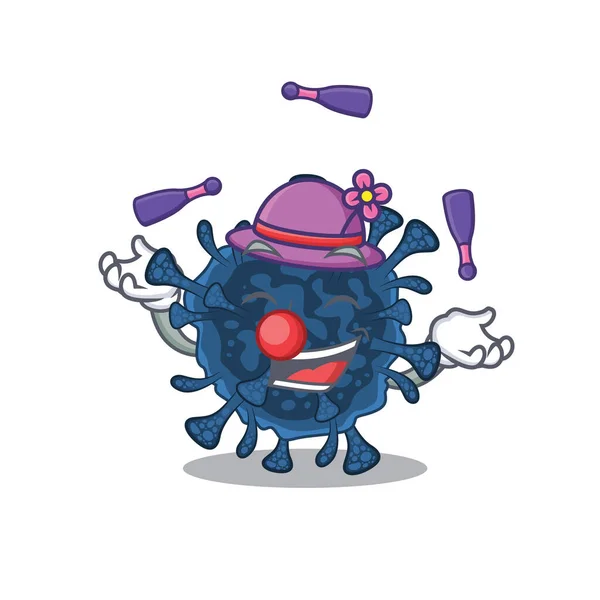 En söt decacovirus maskot tecknad stil spelar jonglering — Stock vektor
