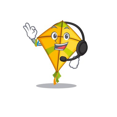 Büyüleyici uçurtma çizgi film karakteri tasarımı kulaklık takıyor.