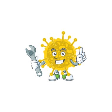 Koronavirüs pandemik mekanik maskot tasarımı konsepti